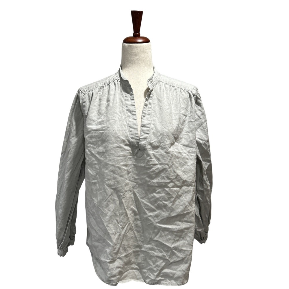 H&M Linen Cotton Blend Shirt Medium Gray Cottagecore Prairie Lagenlook Pullover